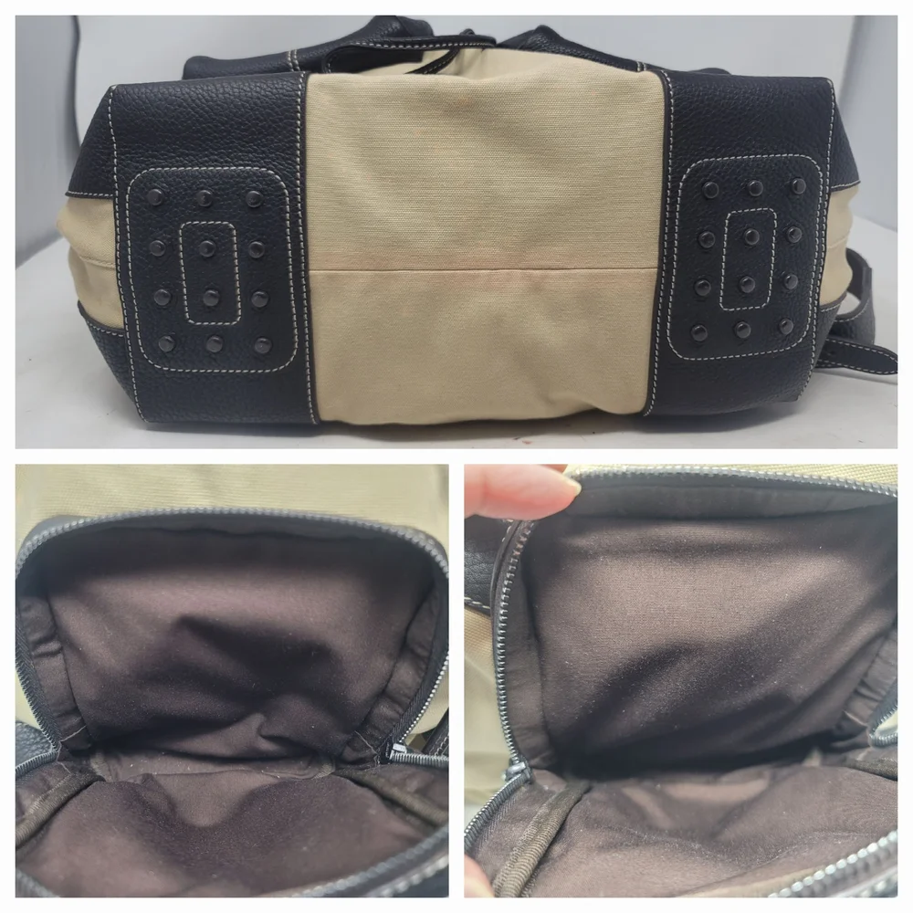 Tod's Brown Leather Canvas Large Backpack Bag Authentic